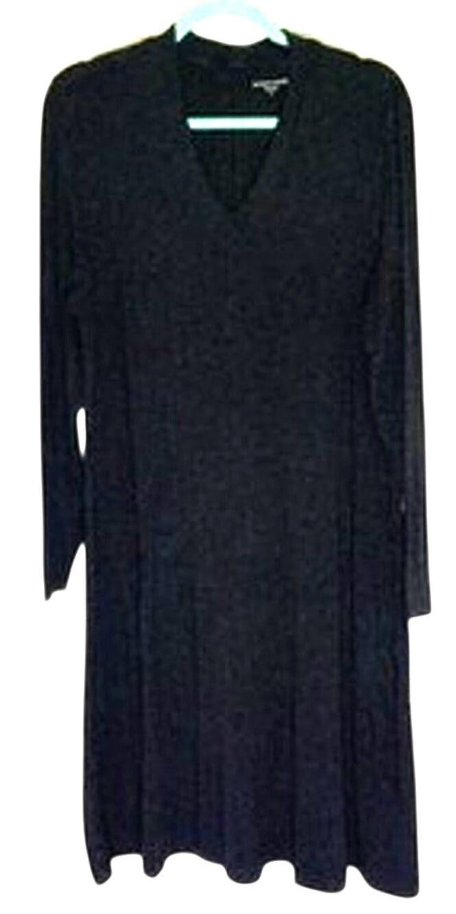 Eileen Fisher Hi Back V-Neck Knit Long Sleeve Dress Charcoal Gray Womens XL